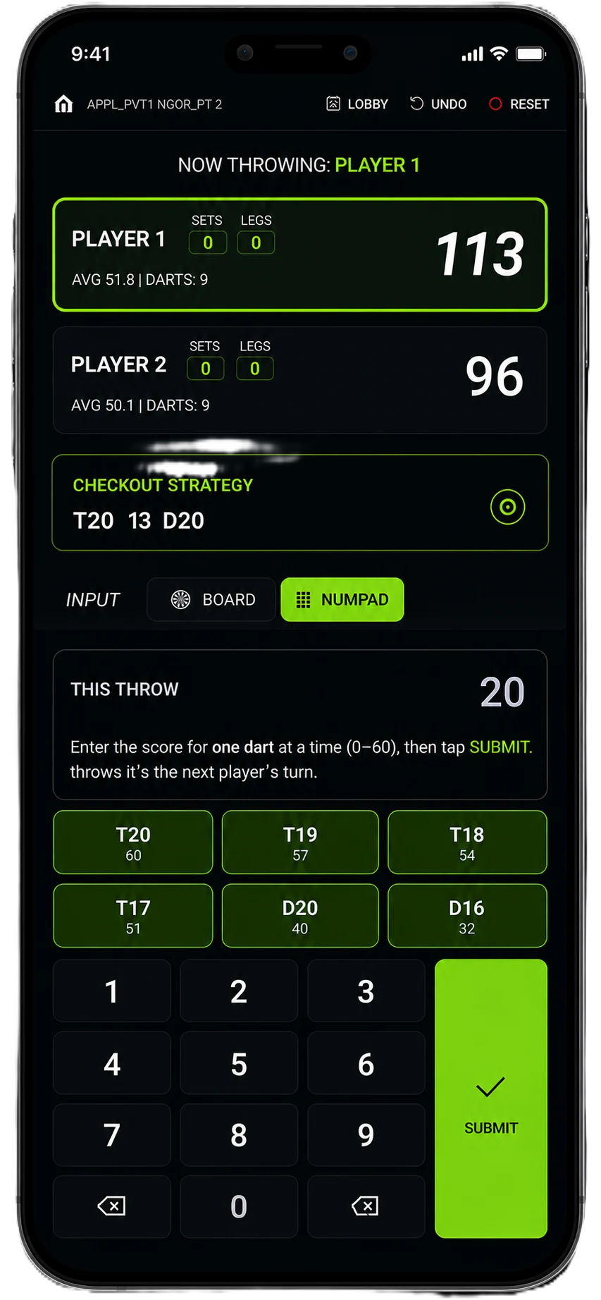 ScoreBoardForDarts numberpad interface