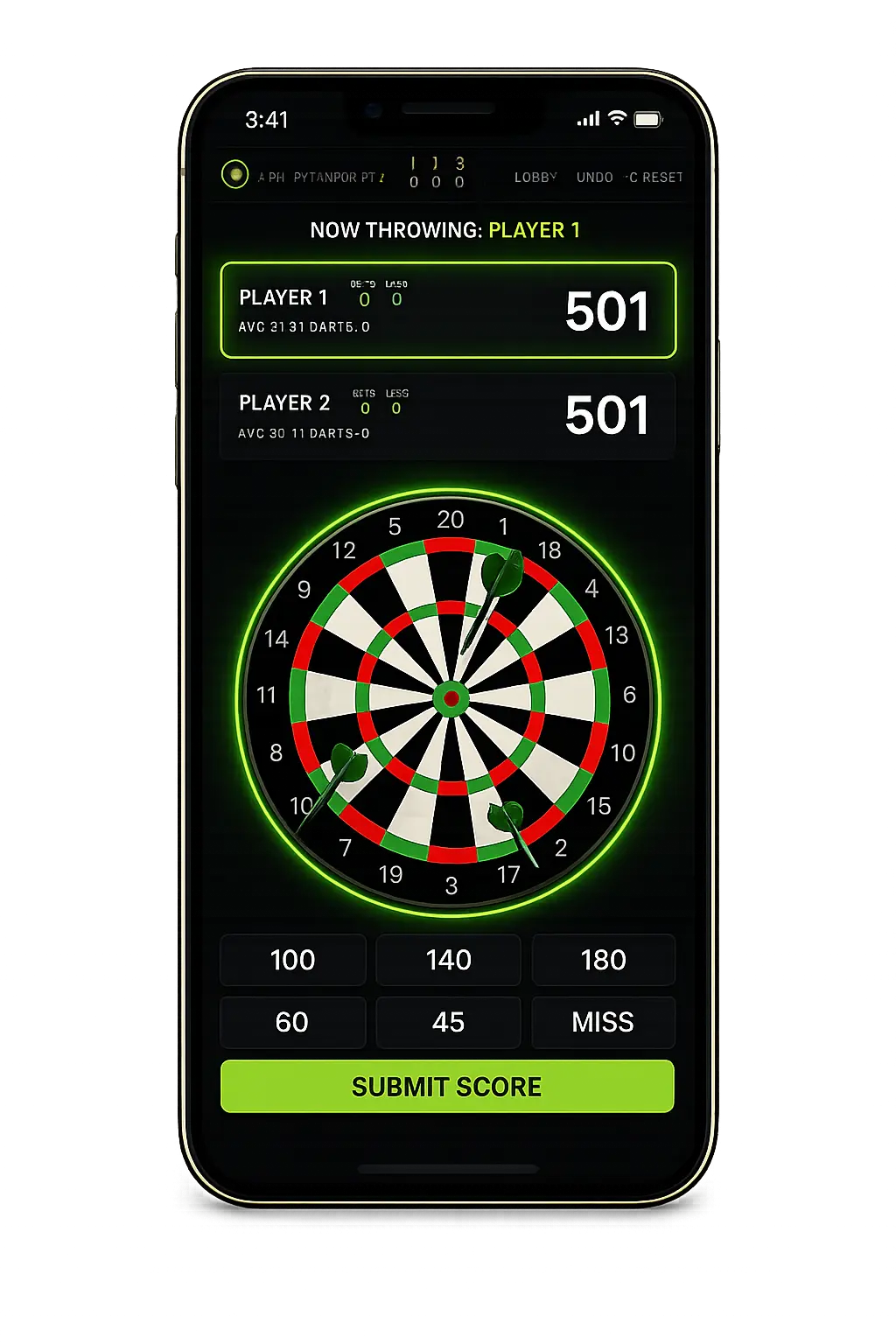 ScoreBoardForDarts running on a phone